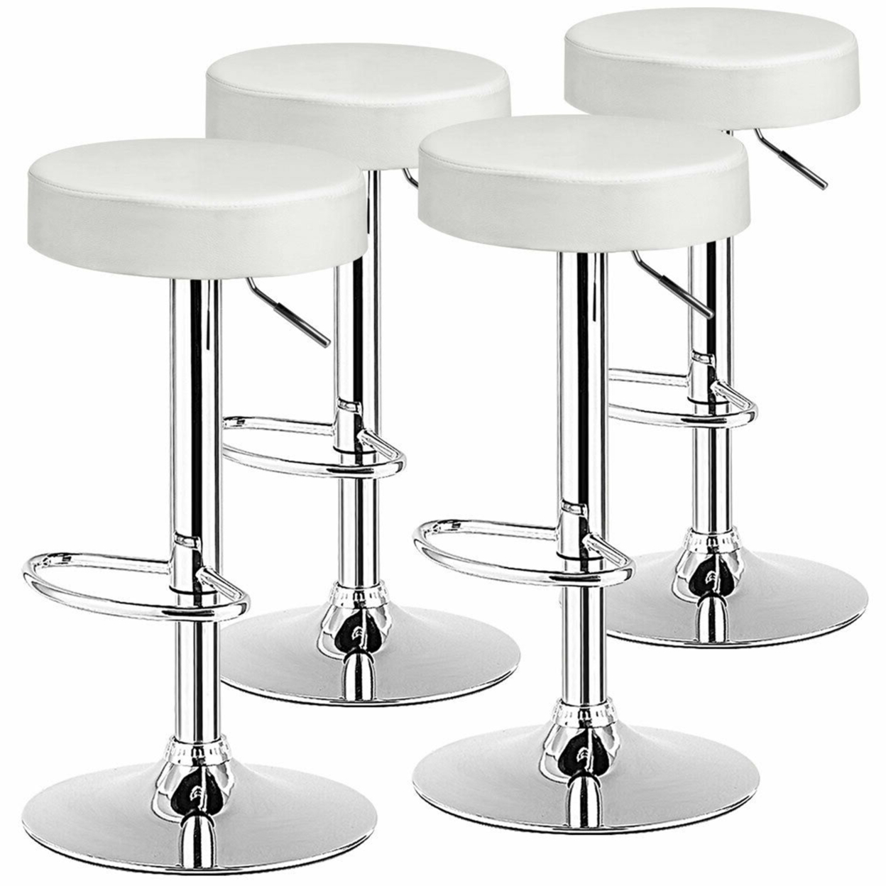4PCS Adjustable Swivel Bar Stool PU Leather Kitchen Counter Bar Chairs White