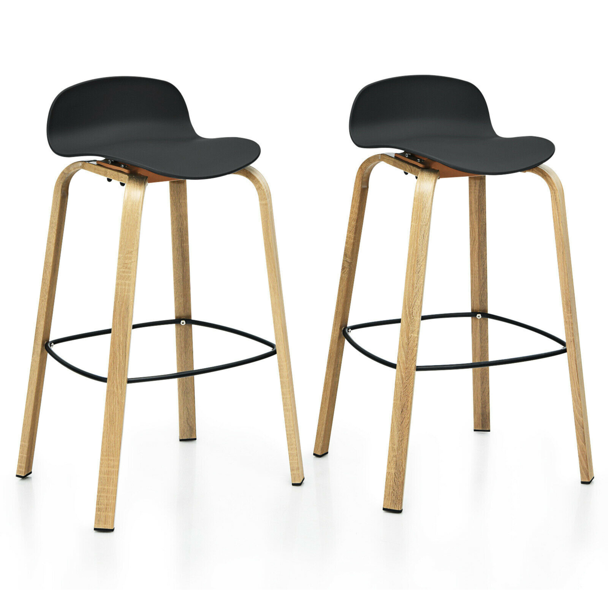 Modern Set Of 2 Barstools 30inch Pub Chairs W/Low Back & Metal Legs Black