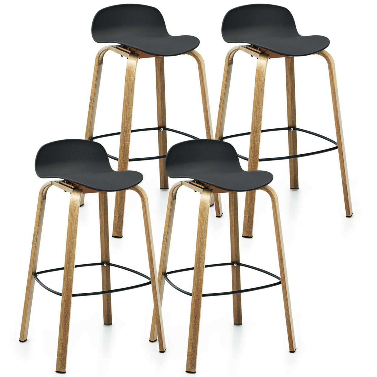 Modern Set Of 4 Barstools 30inch Pub Chairs W/Low Back & Metal Legs Black