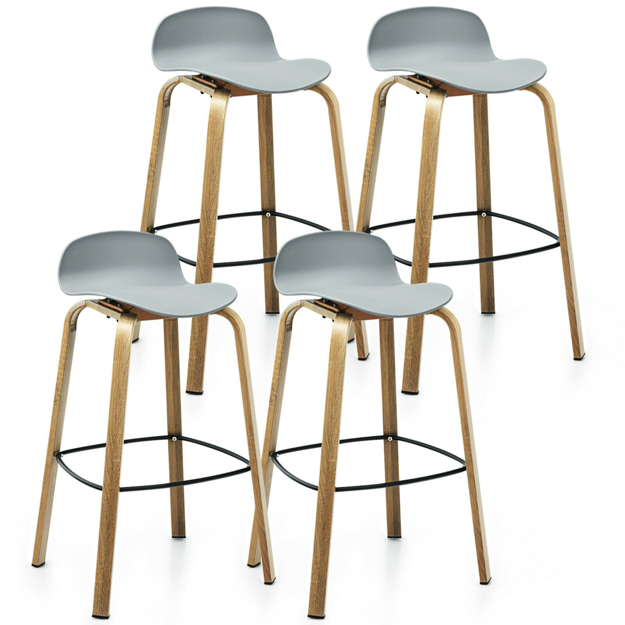 Modern Set Of 4 Barstools 30inch Pub Chairs W/Low Back & Metal Legs Grey