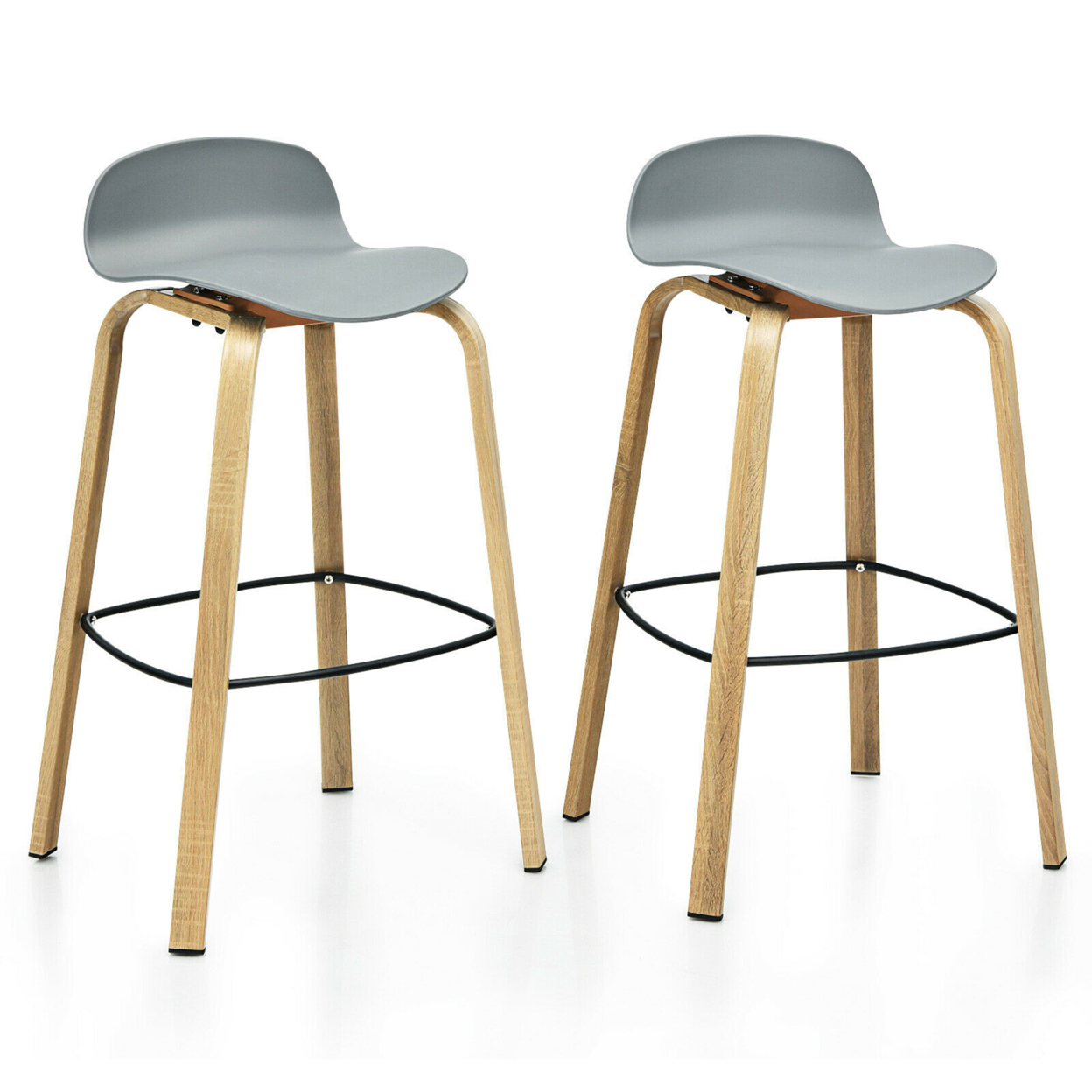 Modern Set Of 2 Barstools 30inch Pub Chairs W/Low Back & Metal Legs Grey