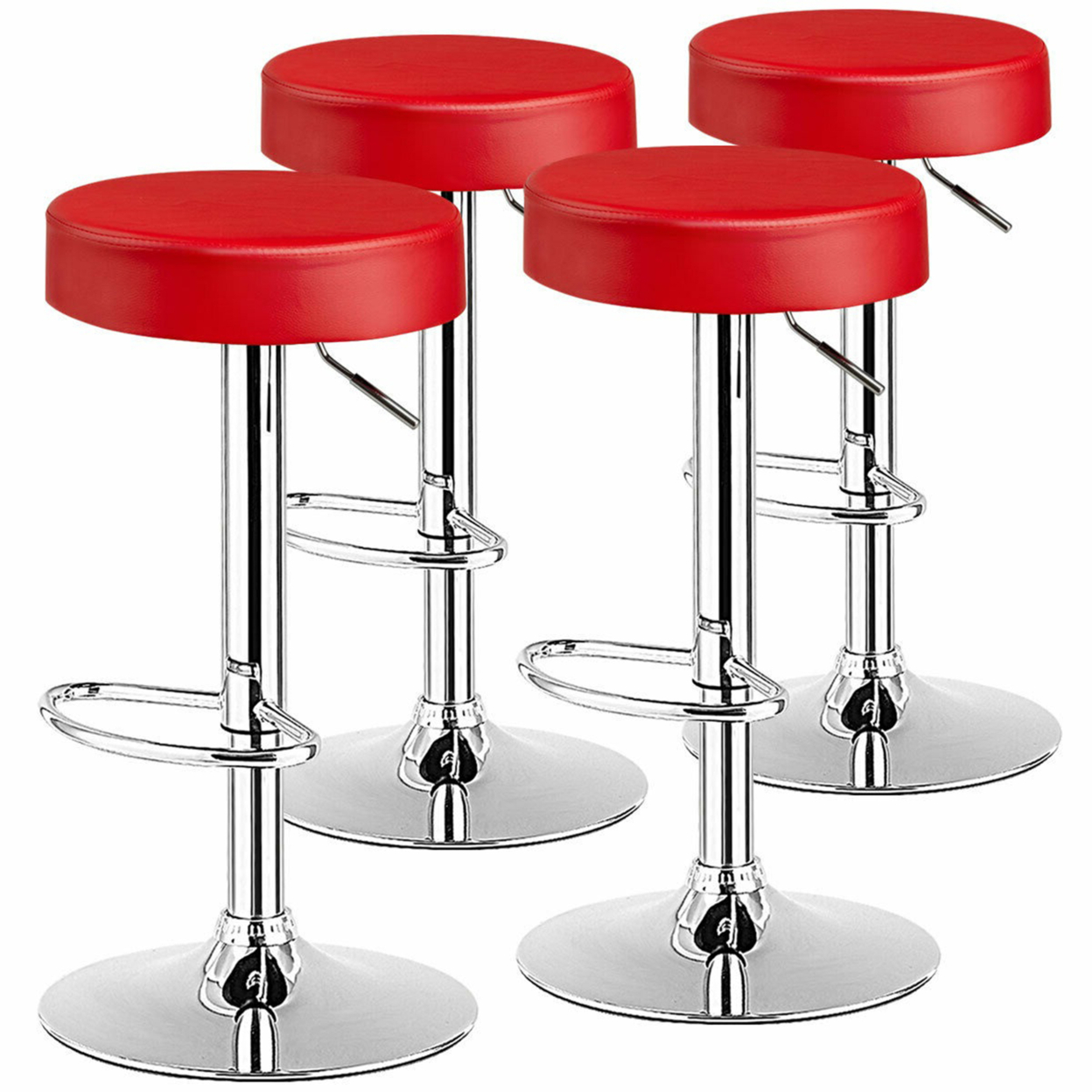4PCS Adjustable Swivel Bar Stool PU Leather Kitchen Counter Bar Chairs Red