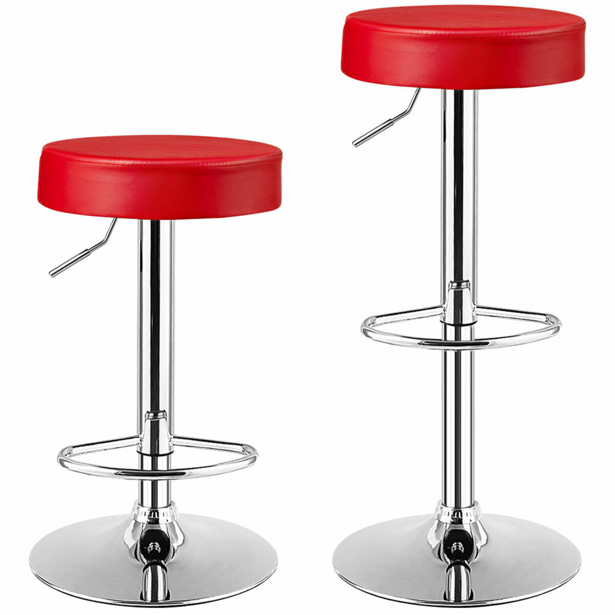 2PCS Adjustable Swivel Bar Stool PU Leather Kitchen Counter Bar Chairs Red