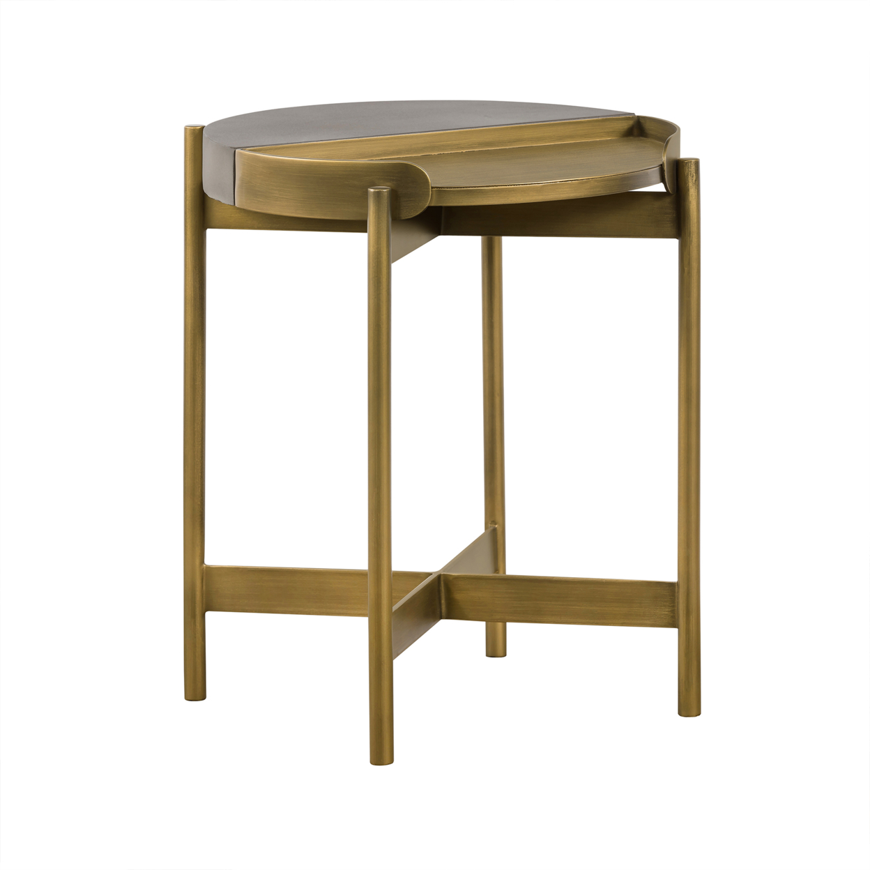 Concrete End Table With X Shape Base, Gray And Gold- Saltoro Sherpi