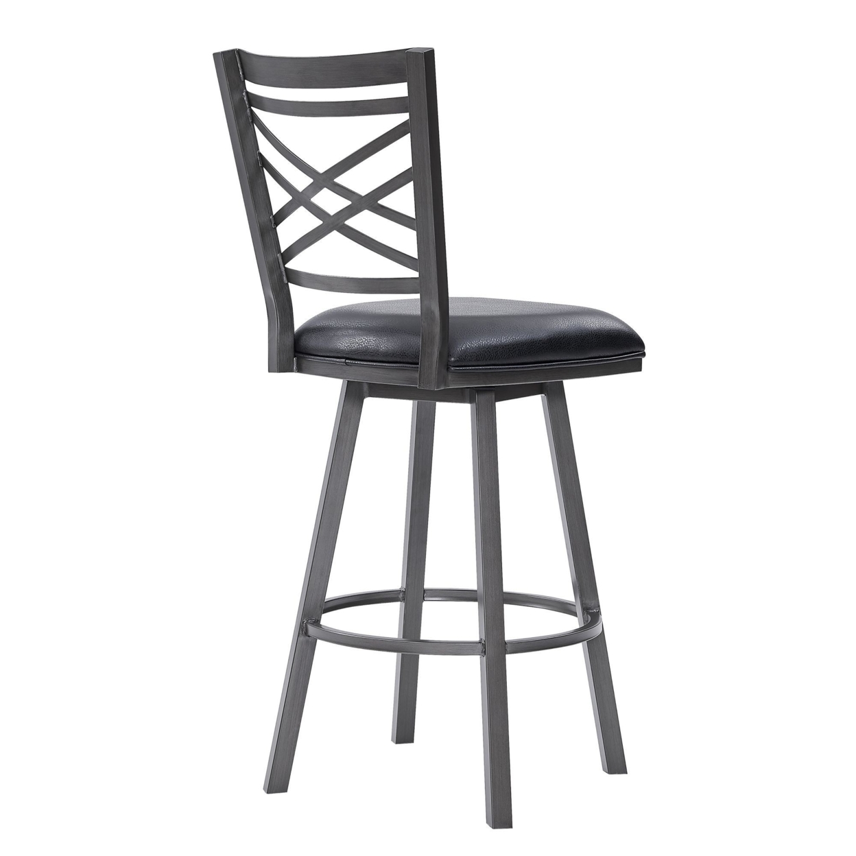 30 Inches Metal Cross Back Counter Barstool With Leatherette Seat, Gray- Saltoro Sherpi