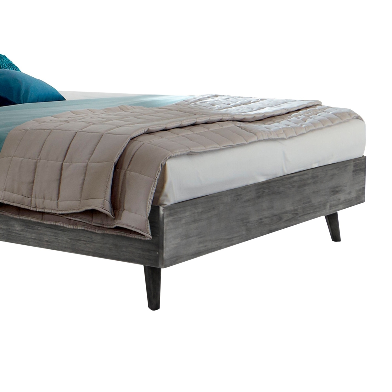 Mid Century Platform Style Queen Size Bed With Fabric Headboard, Gray- Saltoro Sherpi