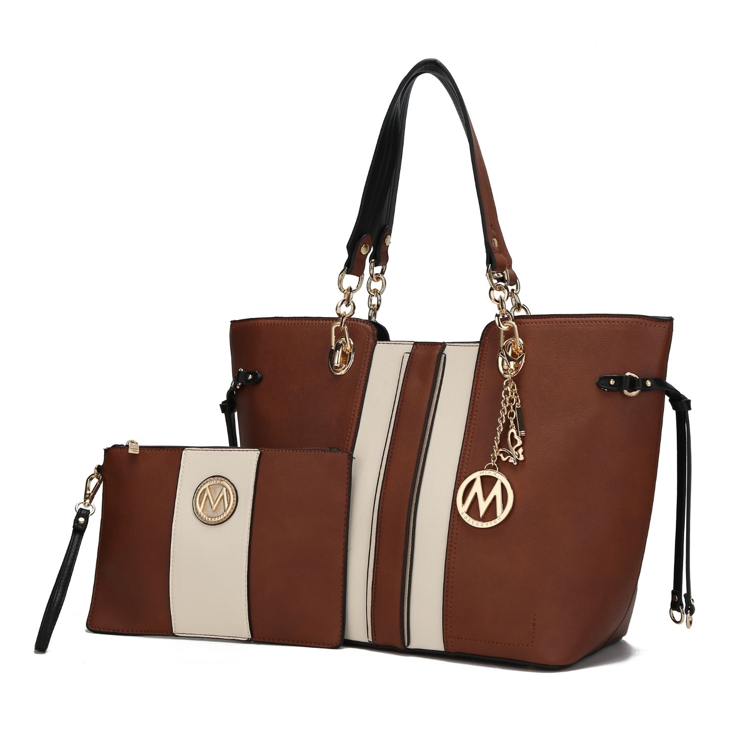 MKF Collection Holland Tote Handbag With Wristlet - 2Psc By Mia K. - Cognac Brown