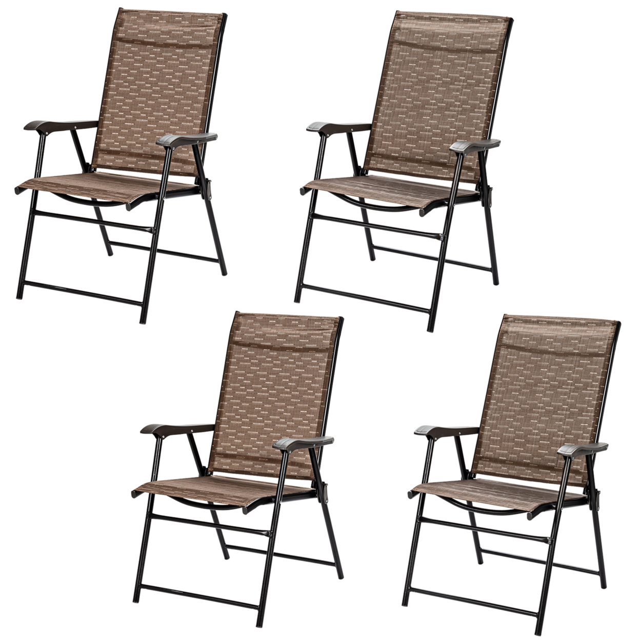 Set Of 4 Folding Portable Patio Chairs Yard Outdoor W/ Armrests & Backrest