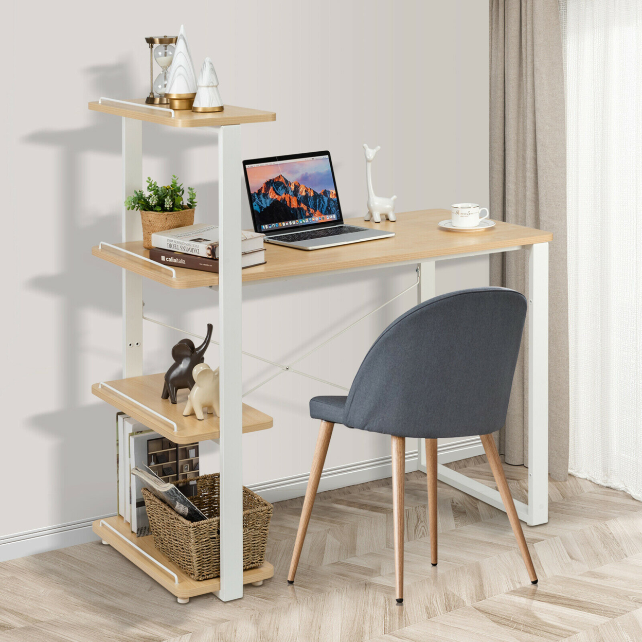 Computer Desk Study Writing Table Workstation Home Office W/ Bookshelves