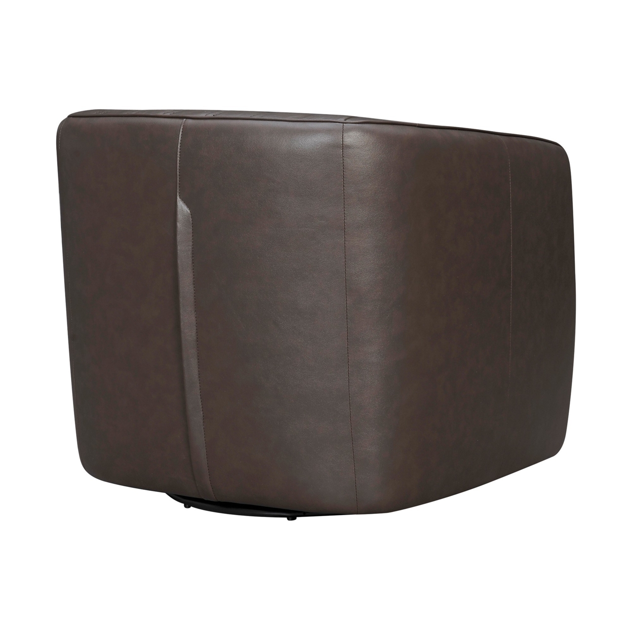 Leather Swivel Barrel Chair With Stitched Details, Brown- Saltoro Sherpi