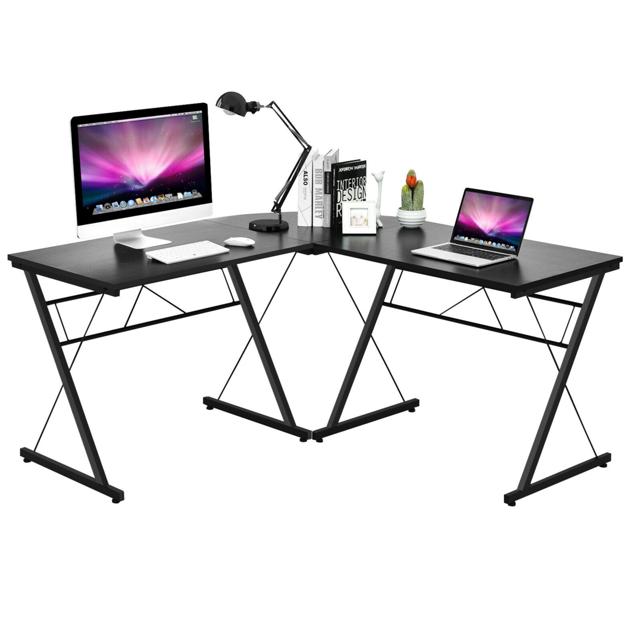 59'' L-Shaped Corner Desk Home Office Computer Table Study Workstation - Black