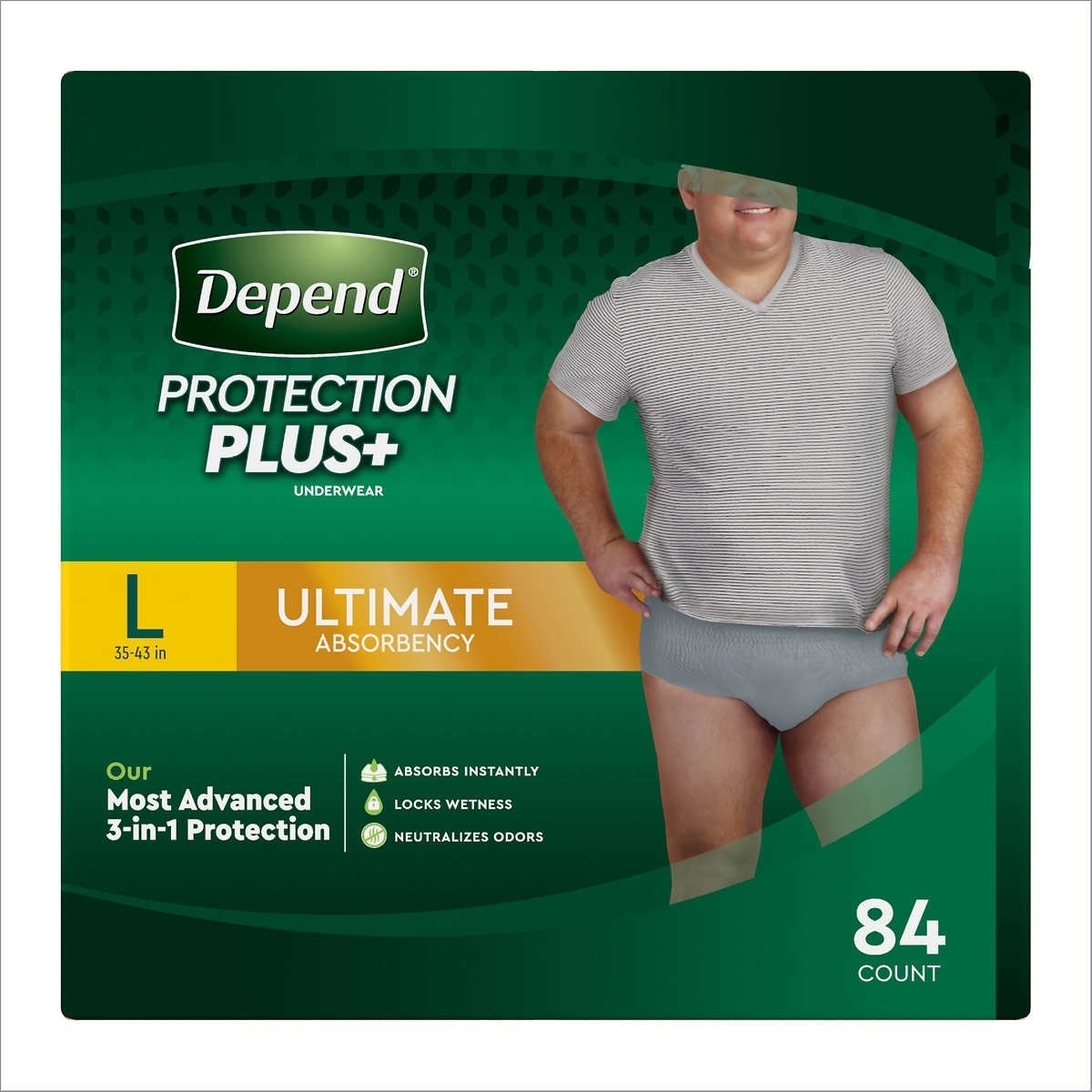 Depend Protection Plus Ultimate Underwear For Men, Large (84 Count)