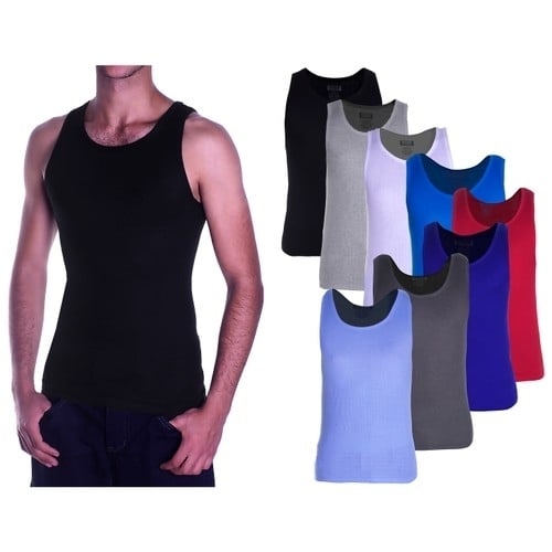Multi-Pack: Men's 100% Cotton Ribbed Tank Tops - Assorted Colors - 12-Pack, Medium