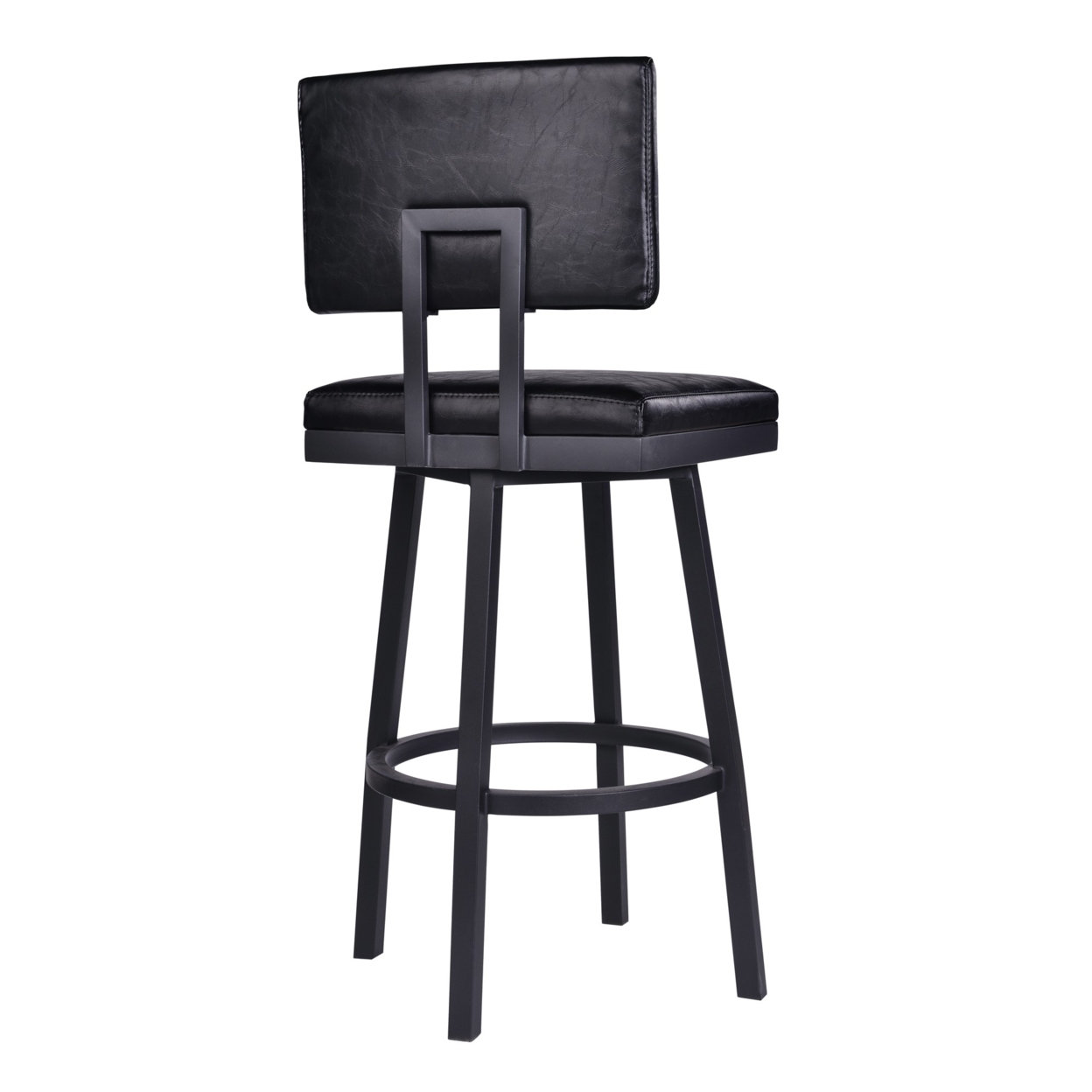 26 Lumbar Back Faux Leather Barstool With Stainless Steel Legs, Black- Saltoro Sherpi