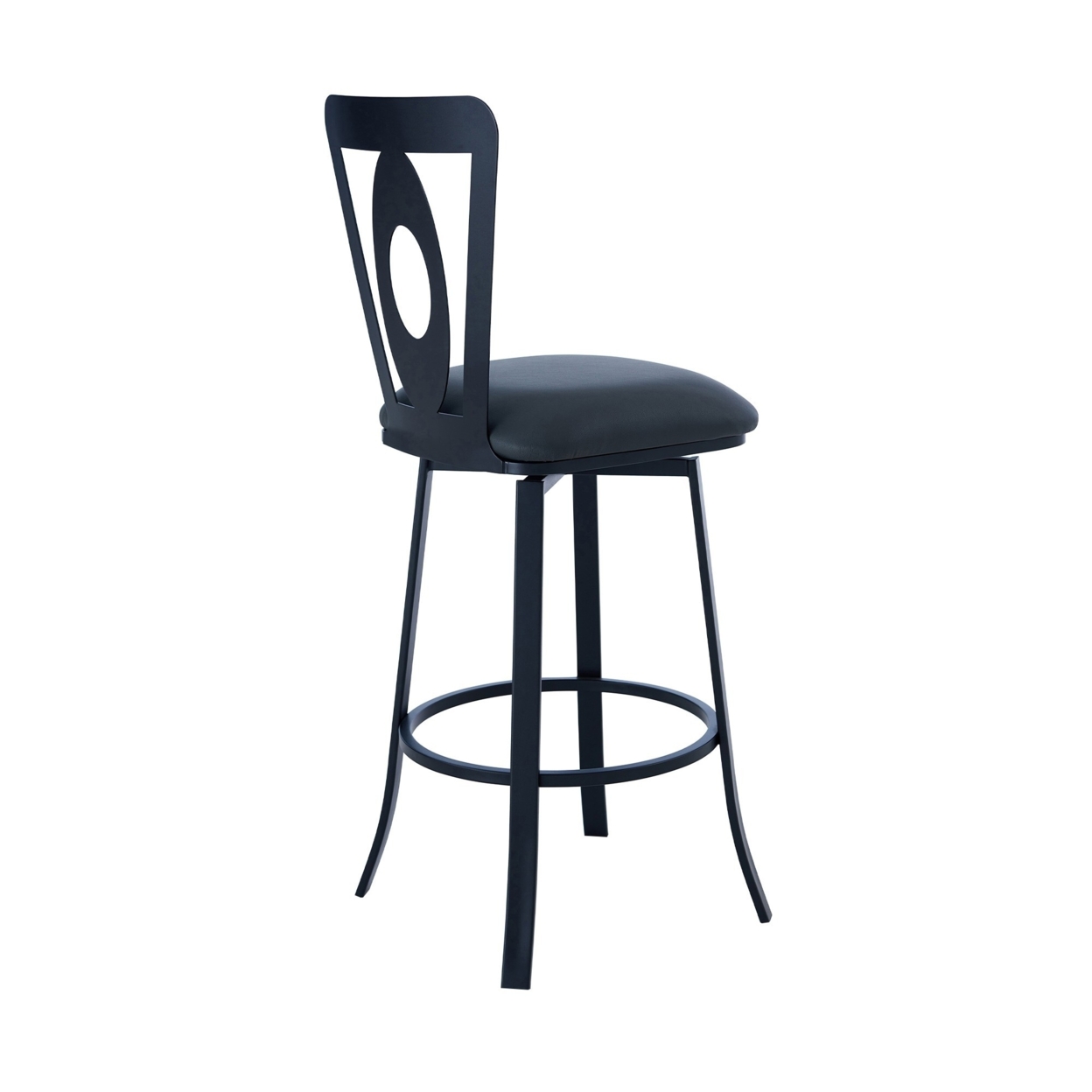 30 Inches Leatherette Barstool With Oval Cut Out, Black- Saltoro Sherpi