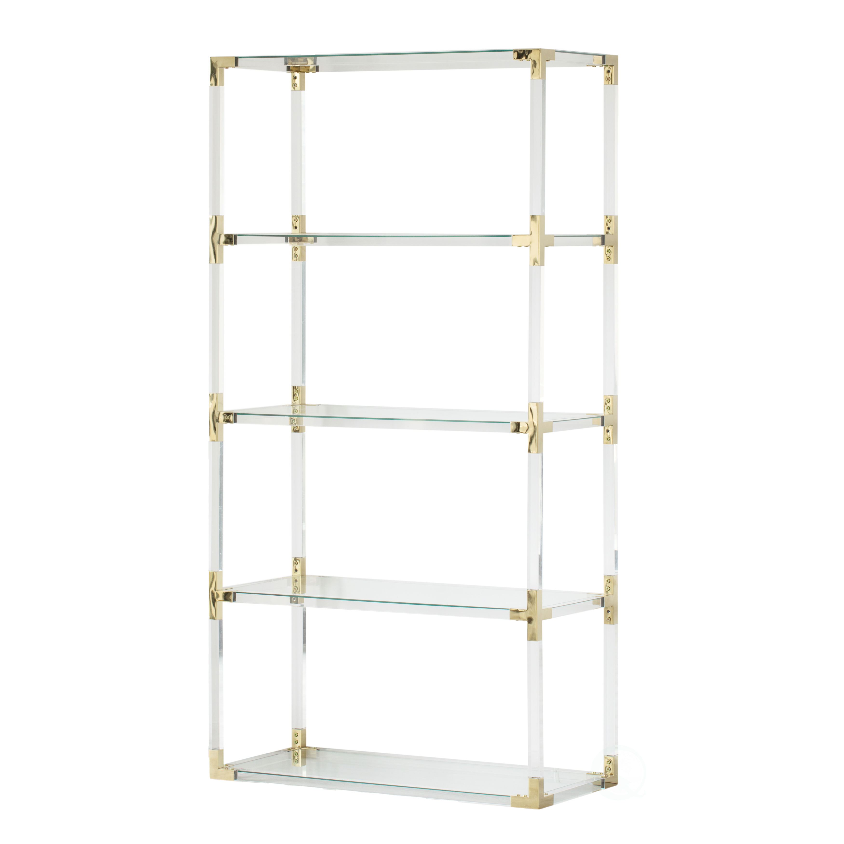 Acrylic Gold Metal Modern 4 Shelf Etagere Bookcase With Glass Shelves