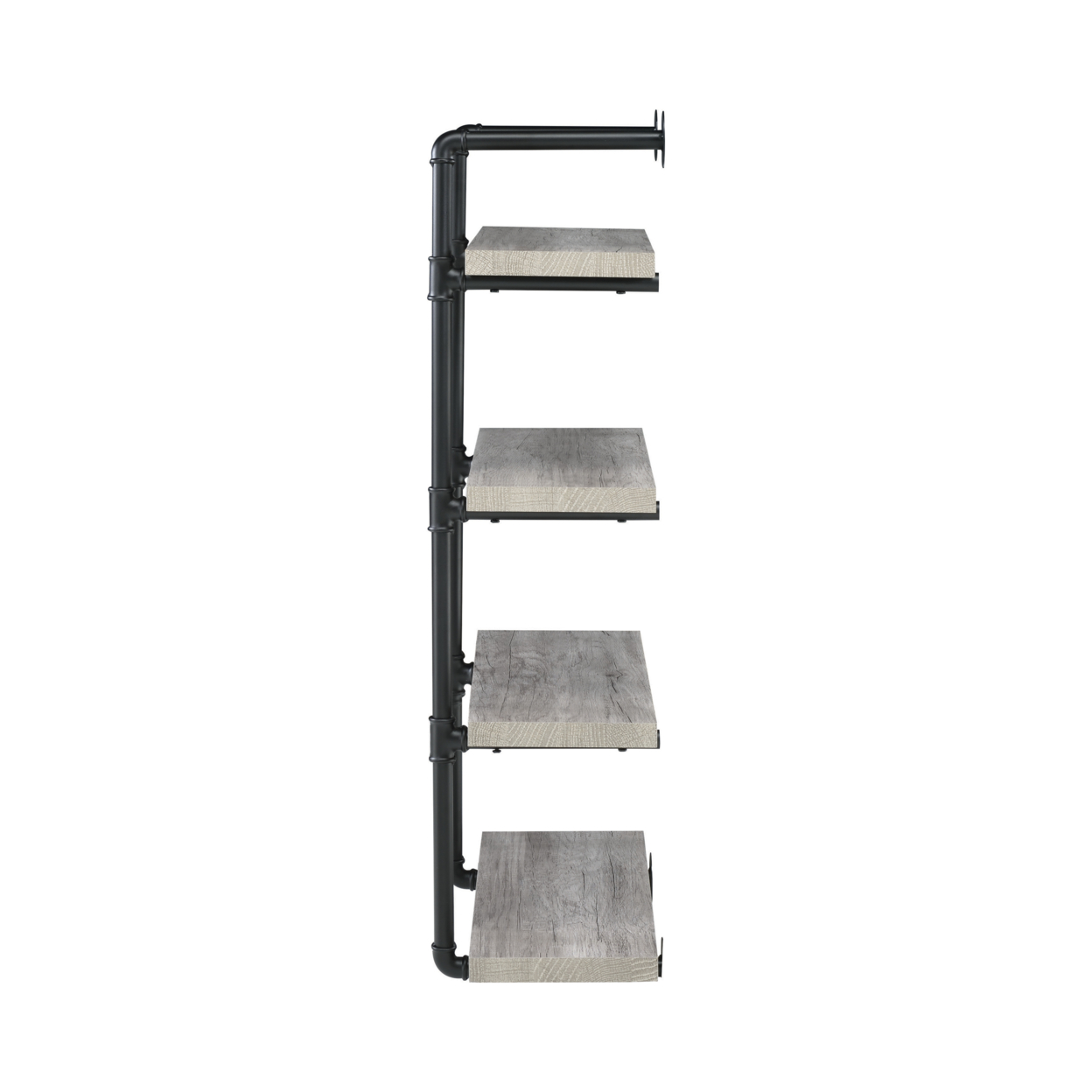 24 Inches 4 Tier Wood And Metal Wall Shelf, Gray And Black- Saltoro Sherpi