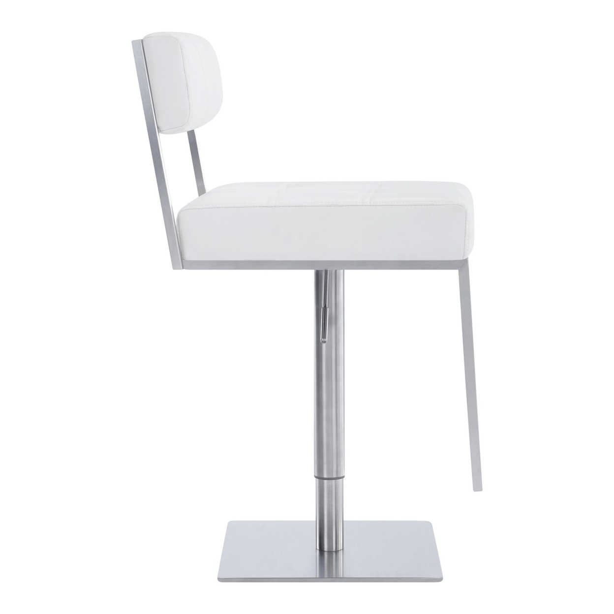 35 Inch Metal And Leatherette Barstool, Silver And White- Saltoro Sherpi