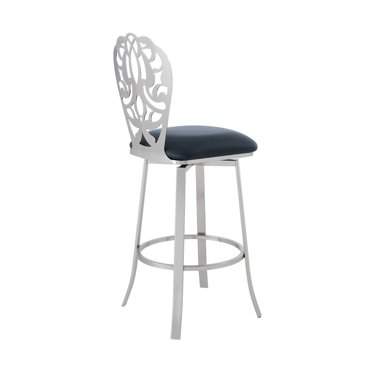 30 Inches Leatherette Barstool With Ornate Cut Out, Gray- Saltoro Sherpi