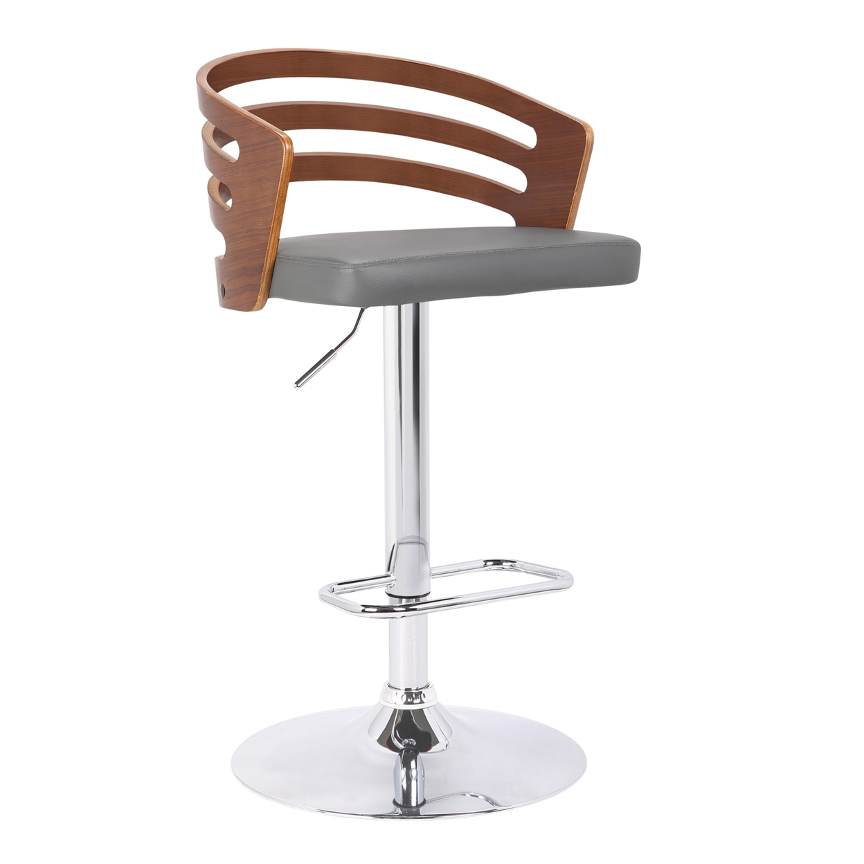 Curved Open Design Gray Leatherette Adjustable Barstool, Brown- Saltoro Sherpi