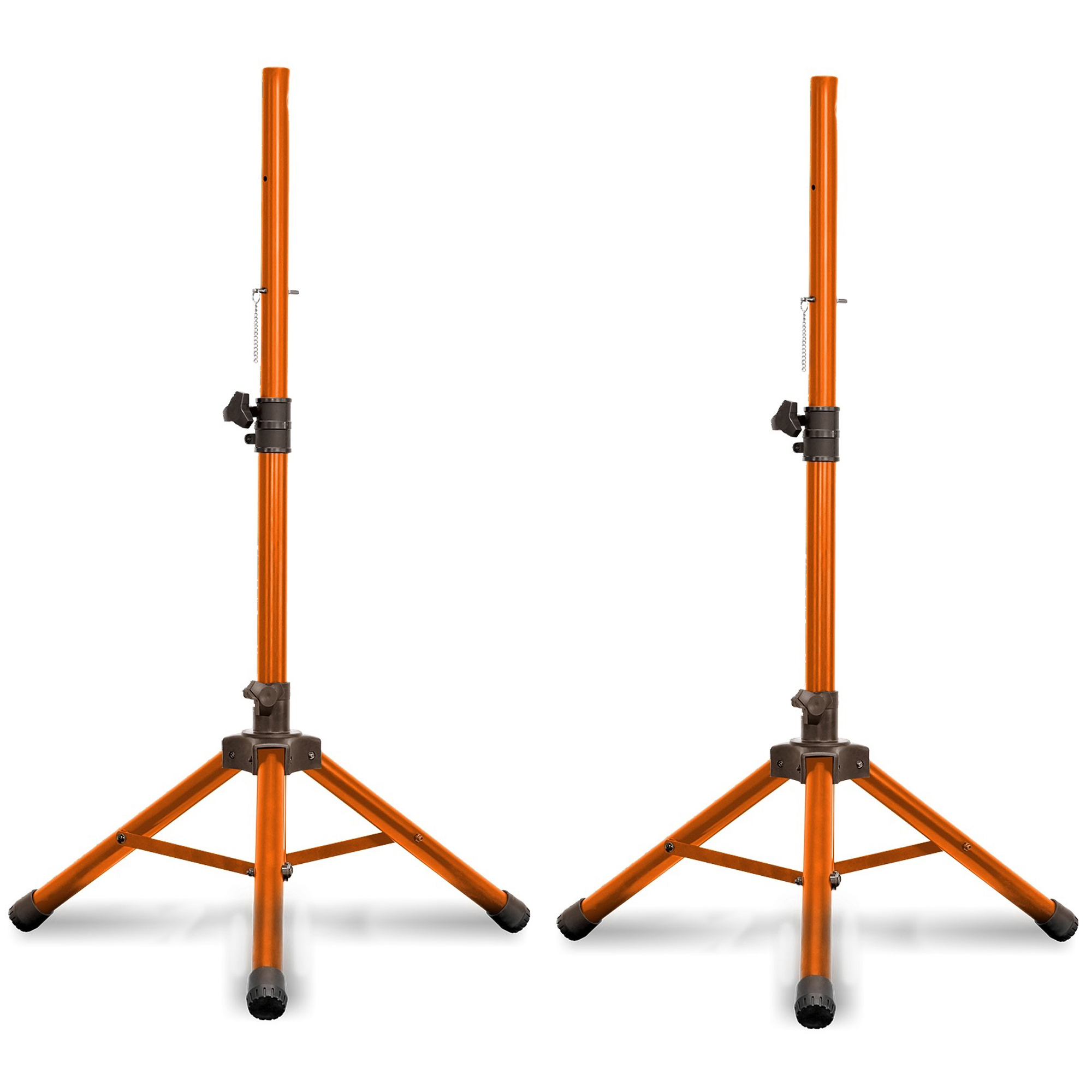 (Pack Of 2) Technical Pro Professional Iron Steel Orange Tri-Pod Speaker Stand With Plastic Feet, 40 Lbs Capacity, Adjustable Height