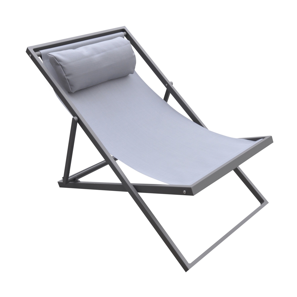 Textilene Upholstered Deck Chair With Padded Headrest, Gray- Saltoro Sherpi