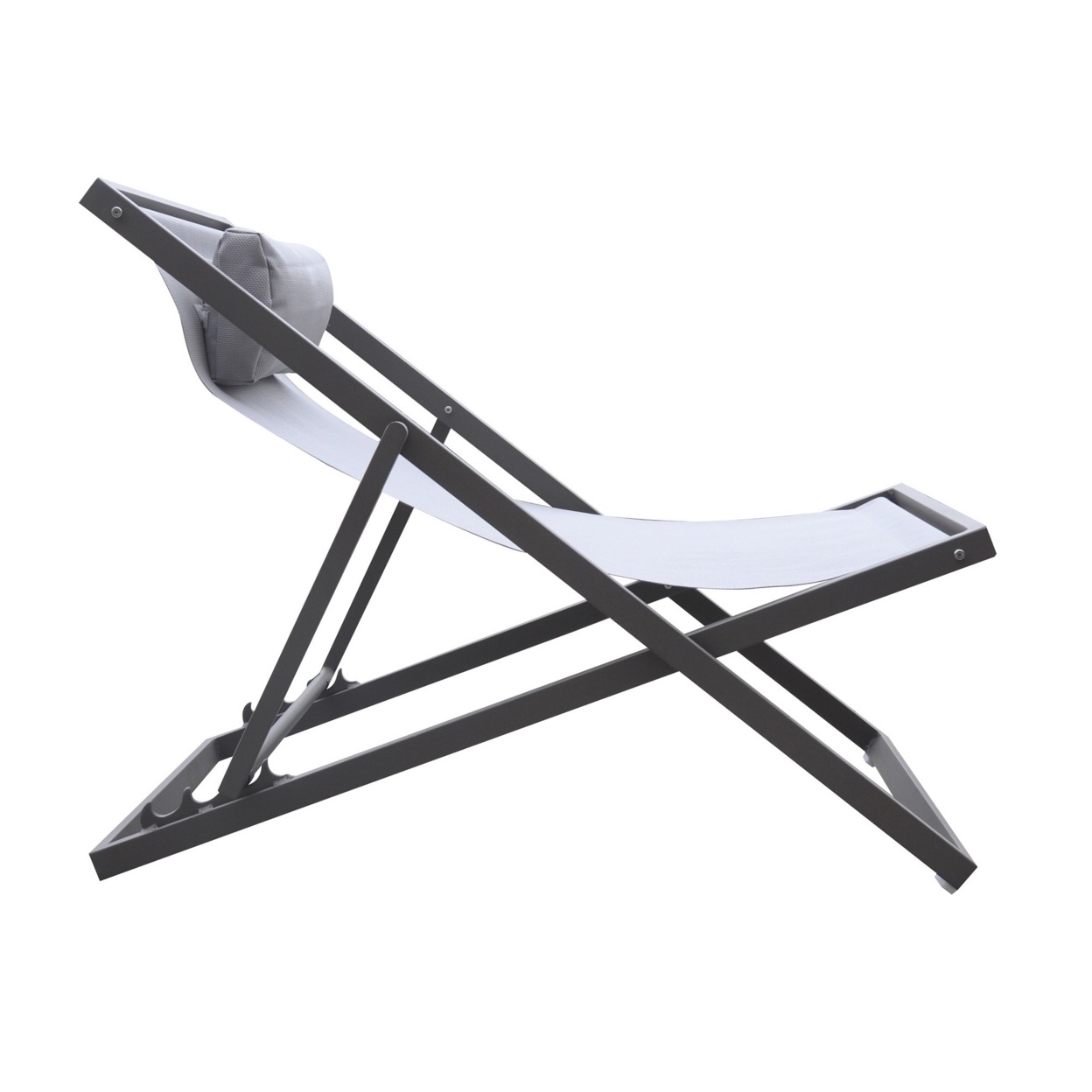 Textilene Upholstered Deck Chair With Padded Headrest, Gray- Saltoro Sherpi