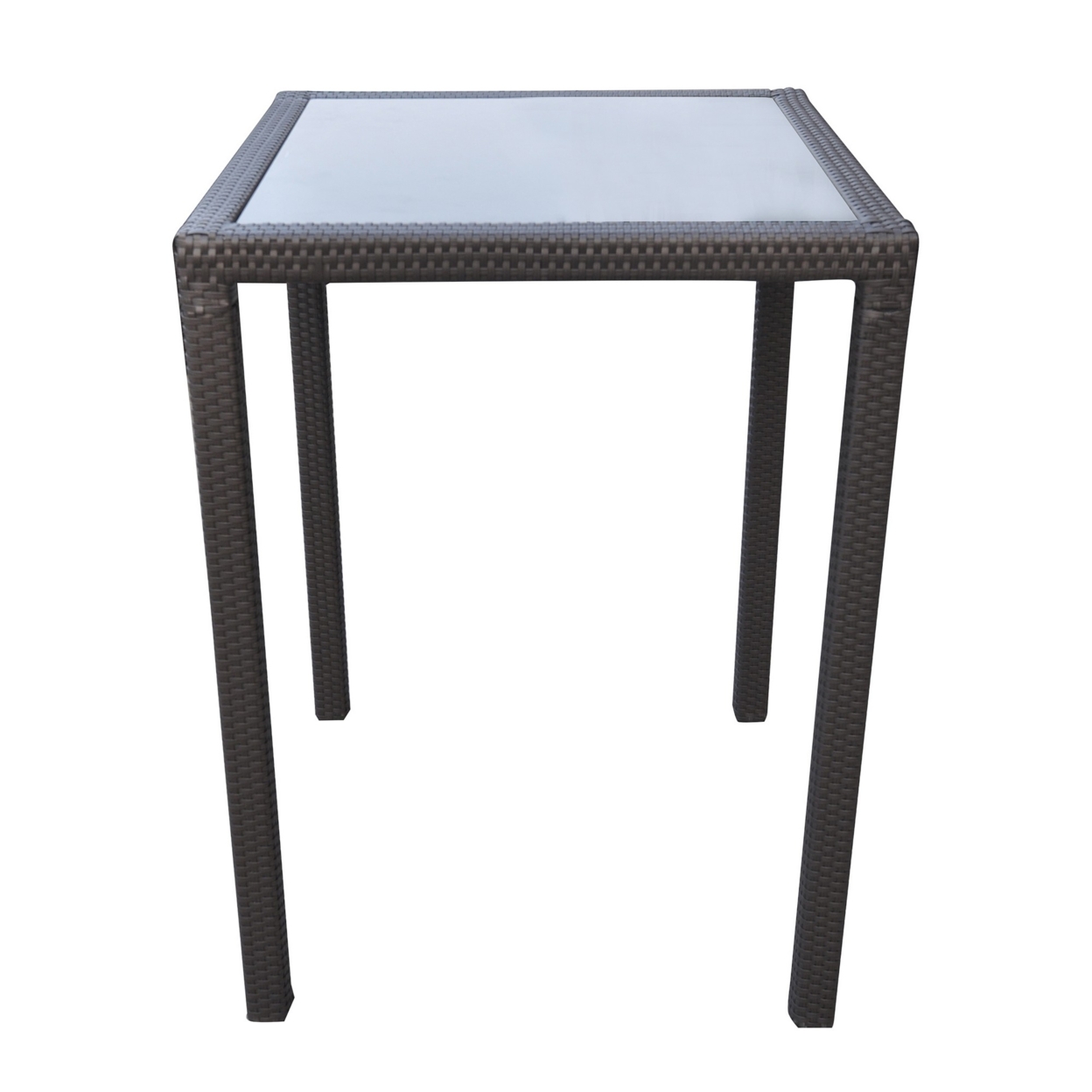 32 Inches Glass Top Wicker Woven Aluminum Bar Table, Black- Saltoro Sherpi