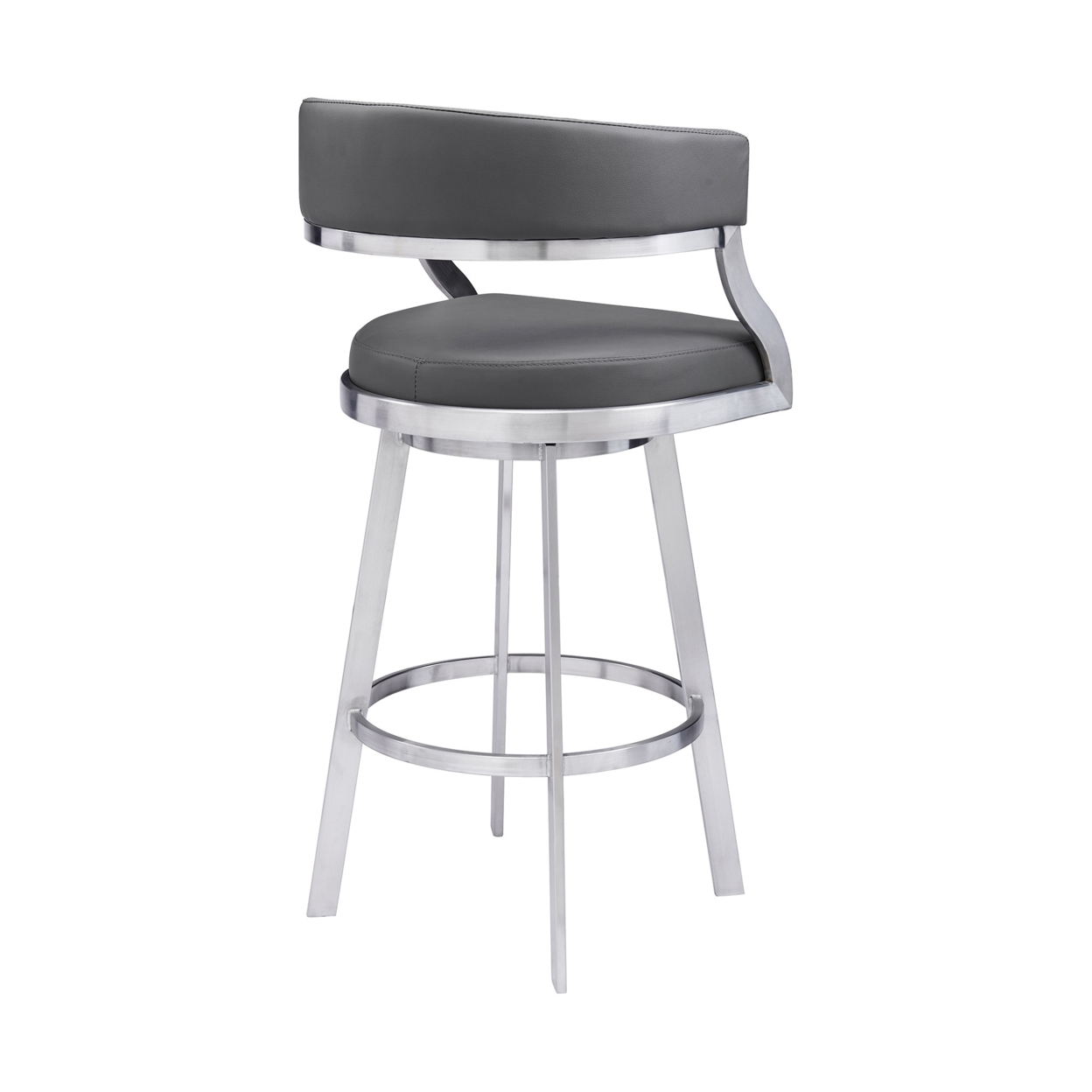 Leatherette Flared Curved Back Counter Height Barstool, Silver- Saltoro Sherpi