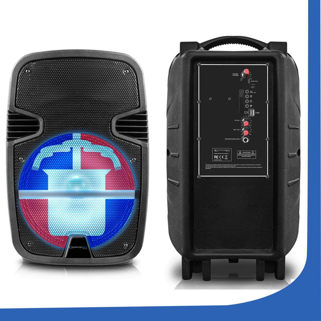 Technical Pro Rechargeable 12 Dominican Republic Bluetooth LED Speaker With USB / SD Card Inputs, 2000 Watts, 30 Feet Bluetooth Range