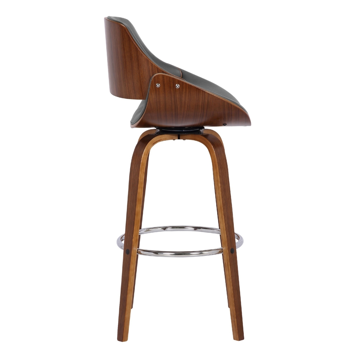 26 Inch Leatherette And Wooden Swivel Barstool, Brown And Gray- Saltoro Sherpi