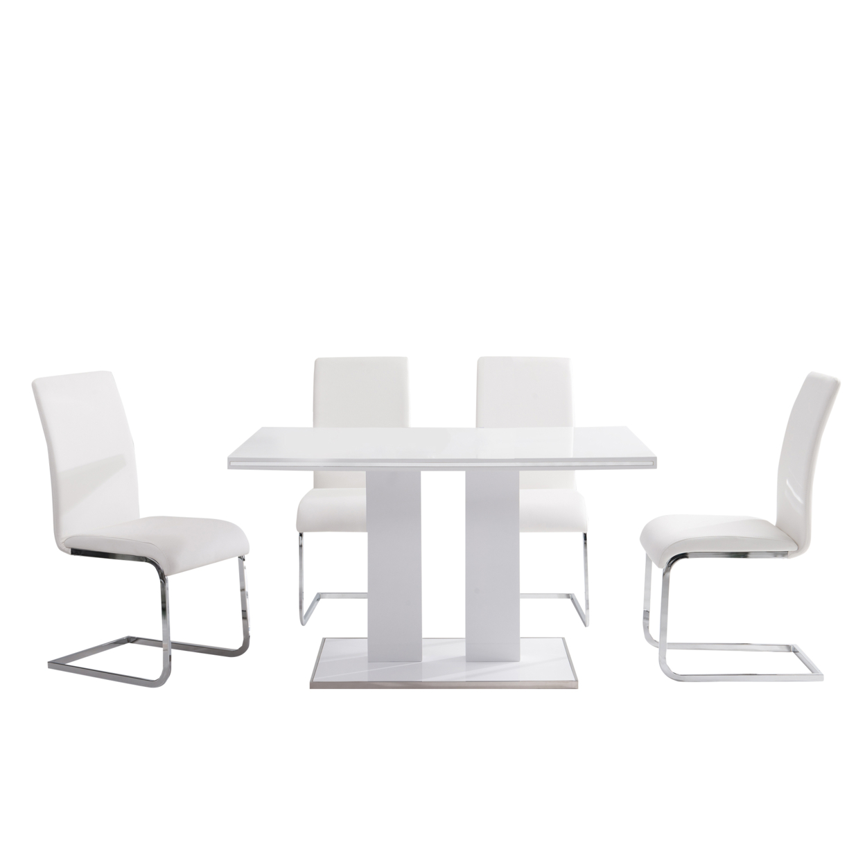 Contemporary Five Piece Dining Table Set With Upholstered Chairs, White- Saltoro Sherpi