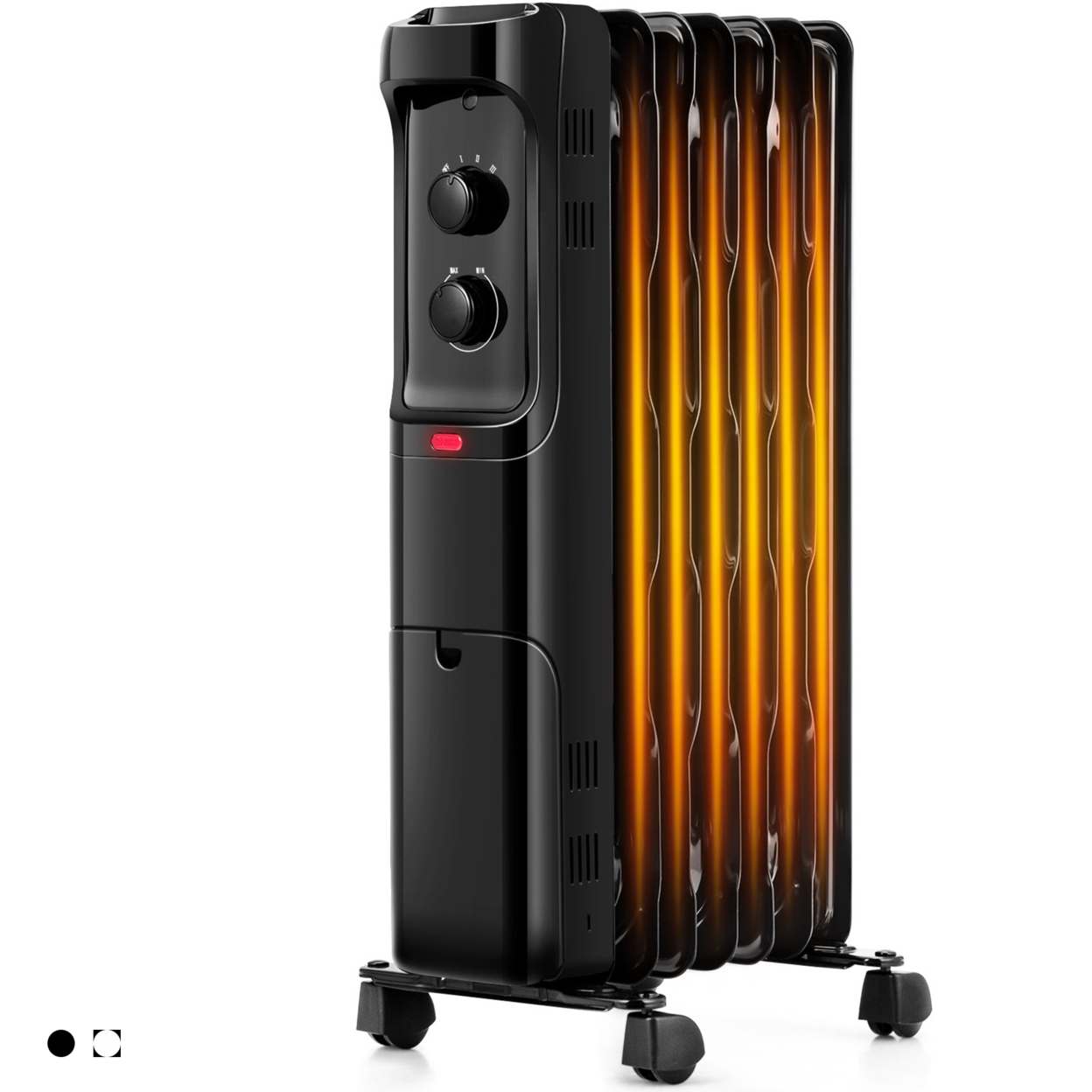 1500W Oil Filled Radiator Heater Space Heater W/ 3 Heat Settings Black/White - Black