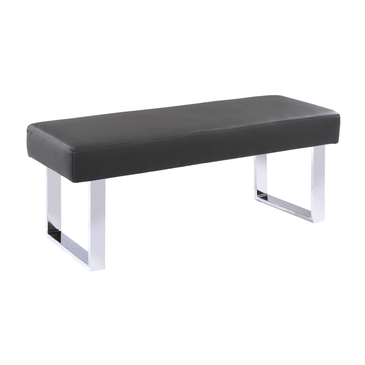 Leatherette Dining Bench With Metal Sled Base, Gray- Saltoro Sherpi
