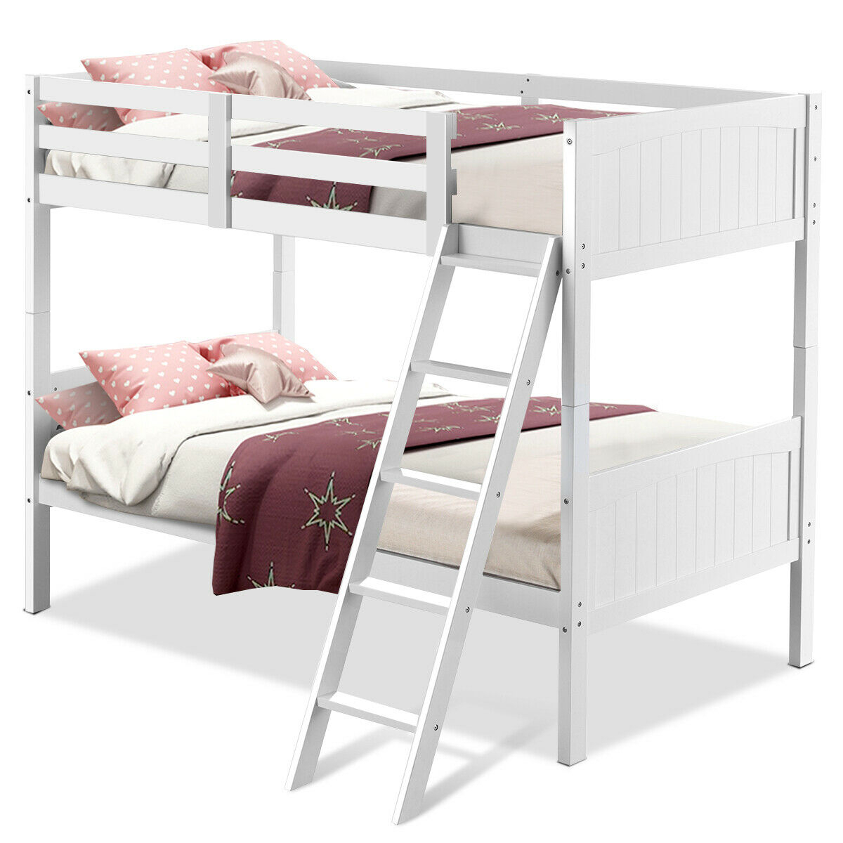 Wooden Twin Over Twin Bunk Beds Convertable 2 Individual Twin Beds White