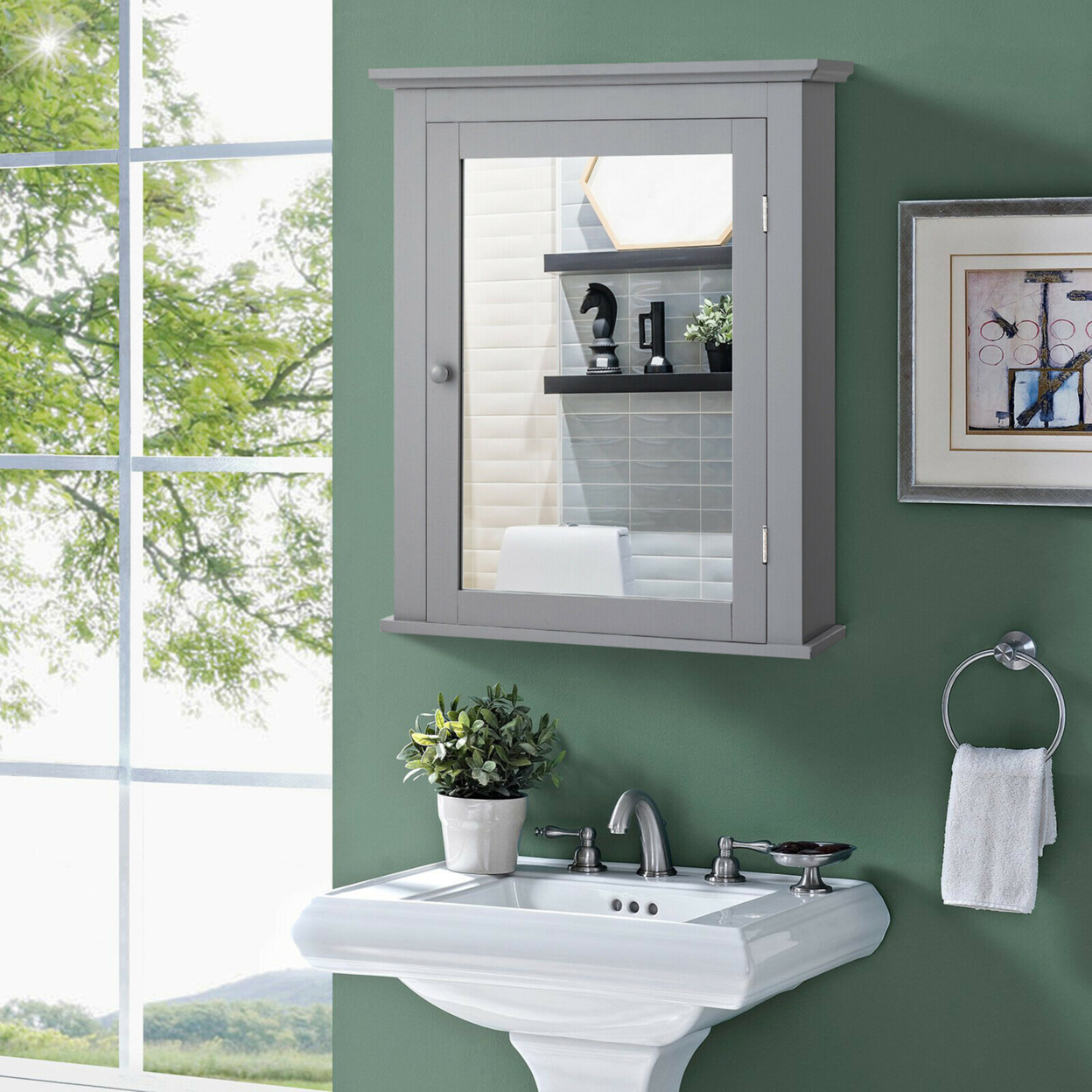 Bathroom Mirror Cabinet Wall Mounted Adjustable Shelf Medicine Grey