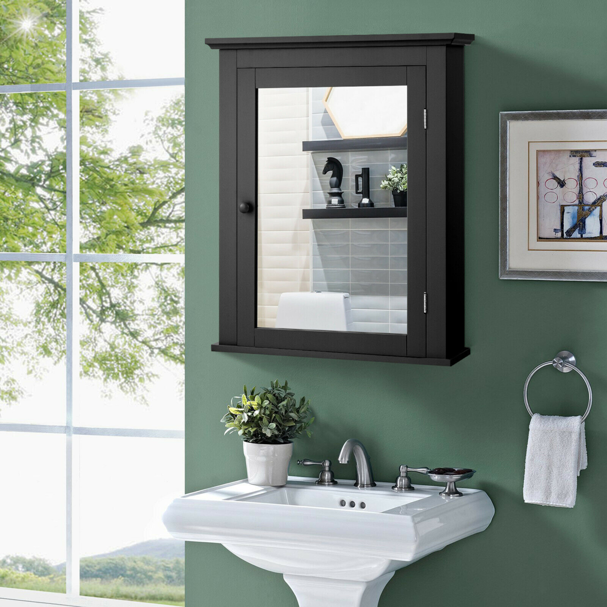 Bathroom Mirror Cabinet Wall Mounted Adjustable Shelf Medicine Black