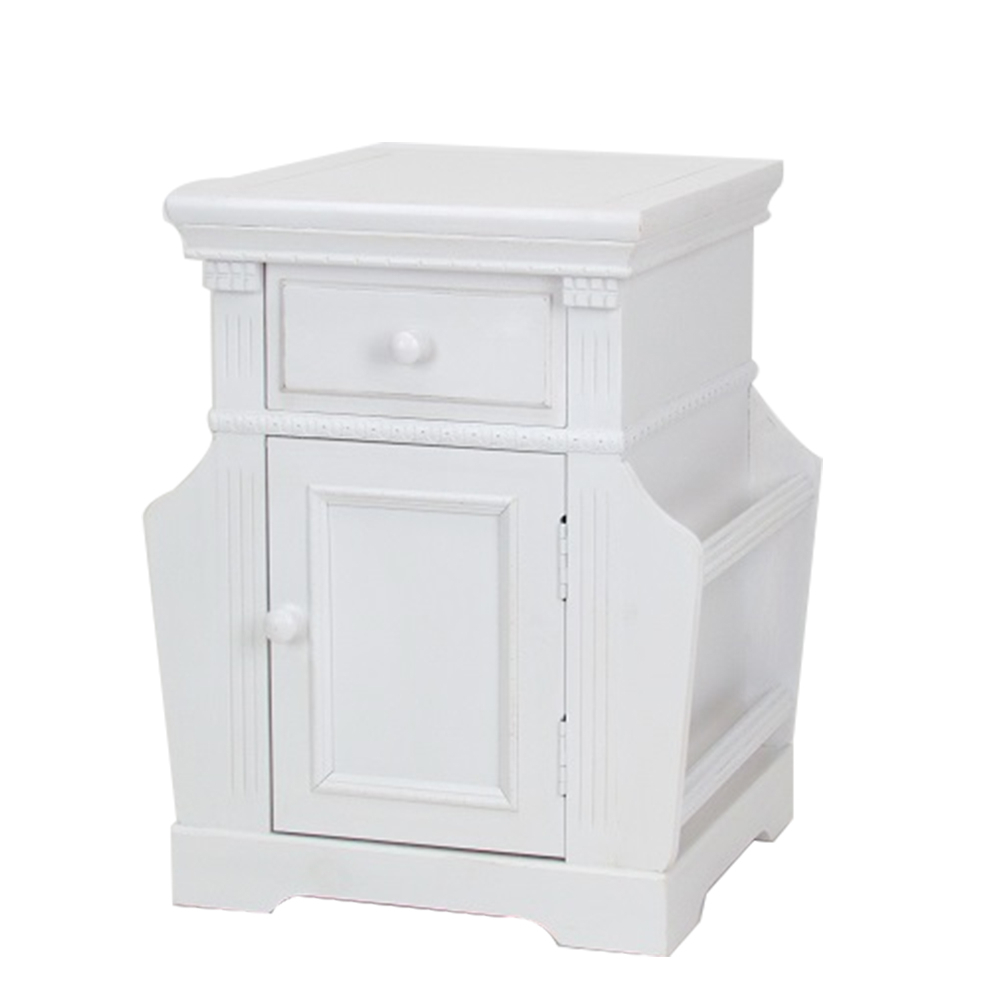 Transitional Magazine Cabinet With 1 Drawer And 1 Cabinet, White- Saltoro Sherpi