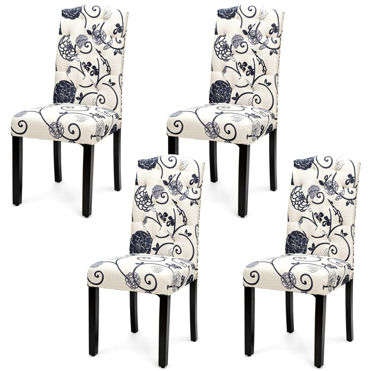 Set Of 4 Tufted Dining Chair Upholstered Nailhead Trim Rubber Wooden Leg