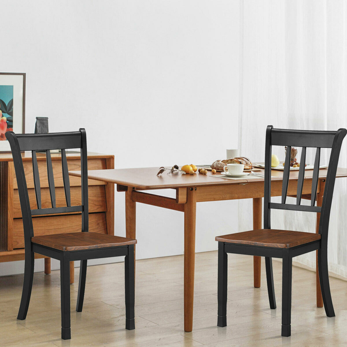 4PCS Wooden Dining Side Chair High Back Armless Home Furniture Black
