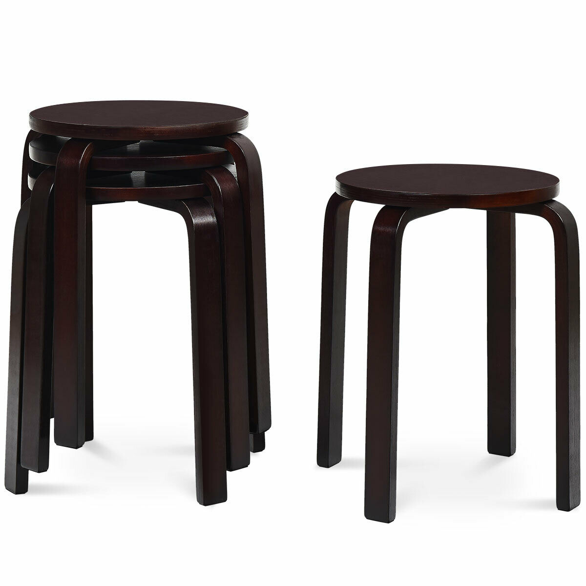 Set Of 4 18 Stacking Stool Round Dining Chair Backless Wood Home Decor Brown