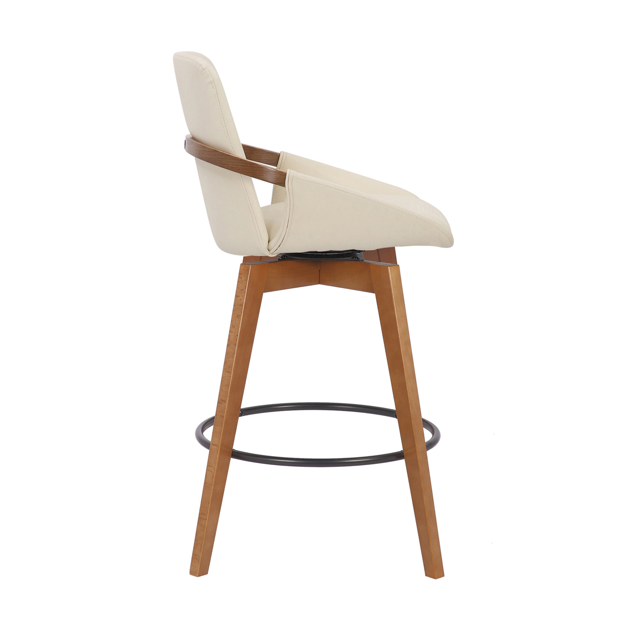 27 Inches Leatherette Swivel Counter Stool, Cream And Brown- Saltoro Sherpi