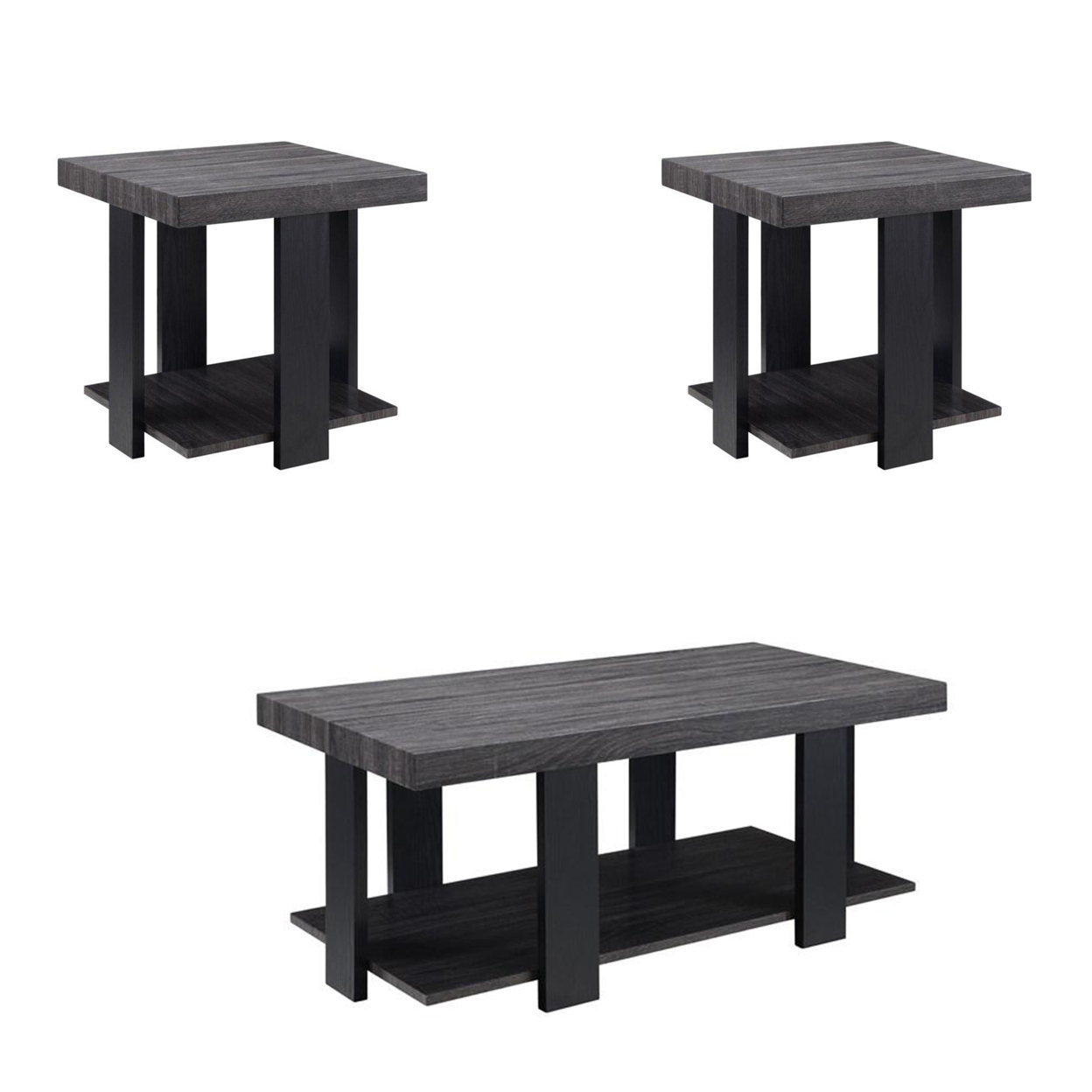Wood And Metal 3 Piece Cocktail Table Set, Gray And Black- Saltoro Sherpi