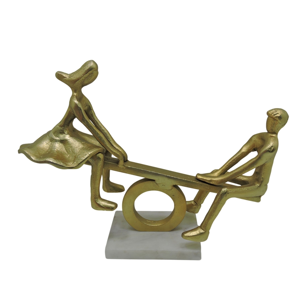 17 Inches Metal Couple On Seesaw Sculpture, Gold- Saltoro Sherpi