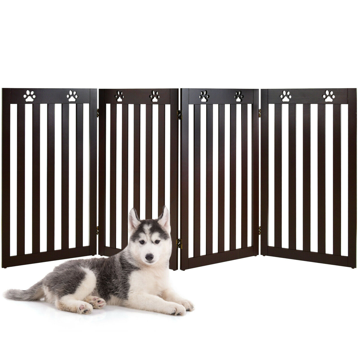 36'' Folding Wooden Freestanding Pet Gate Dog Gate W/360Â° Hinge Espresso