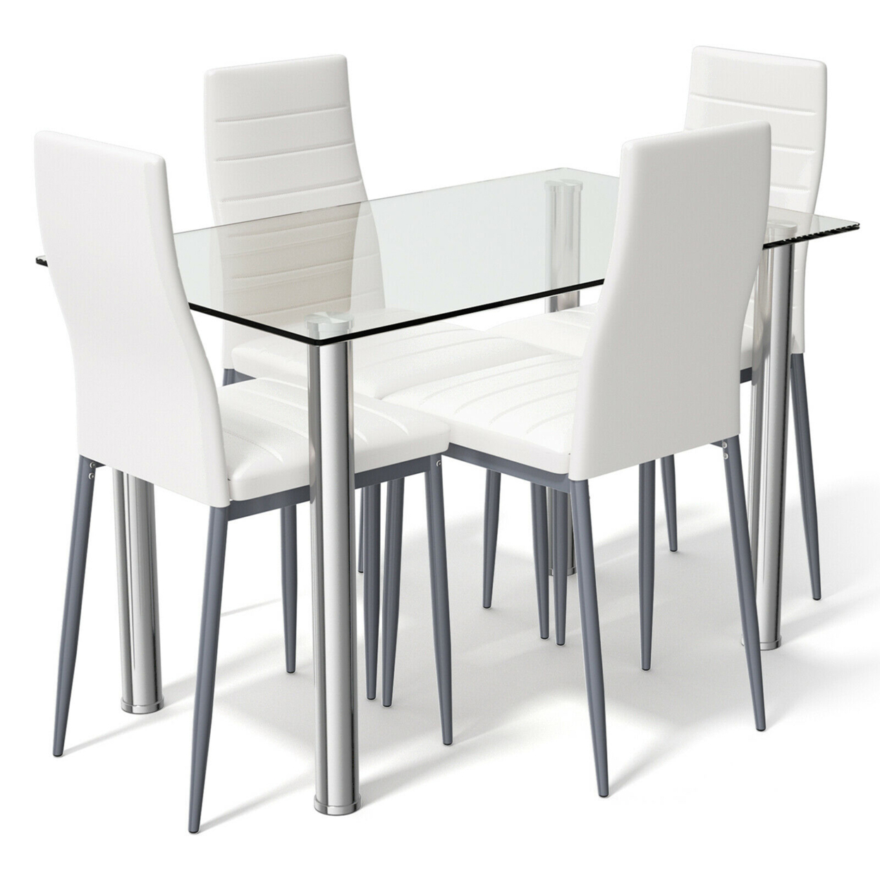 5 Piece Table Chair Dining Set Glass Metal Kitchen Furniture