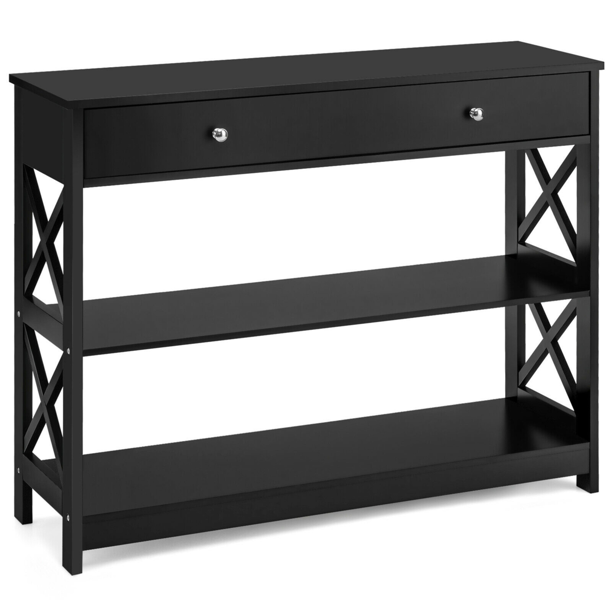 Console Table Drawer Shelves Sofa Accent Table Entryway Hallway Black/White - Black