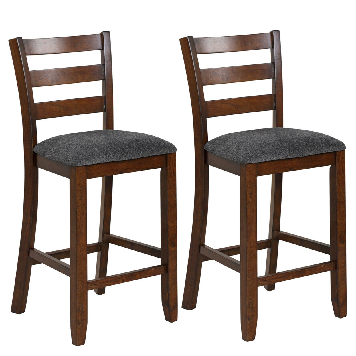 Set Of 2 Barstools Counter Height Chairs W/Fabric Seat & Rubber Wood Legs