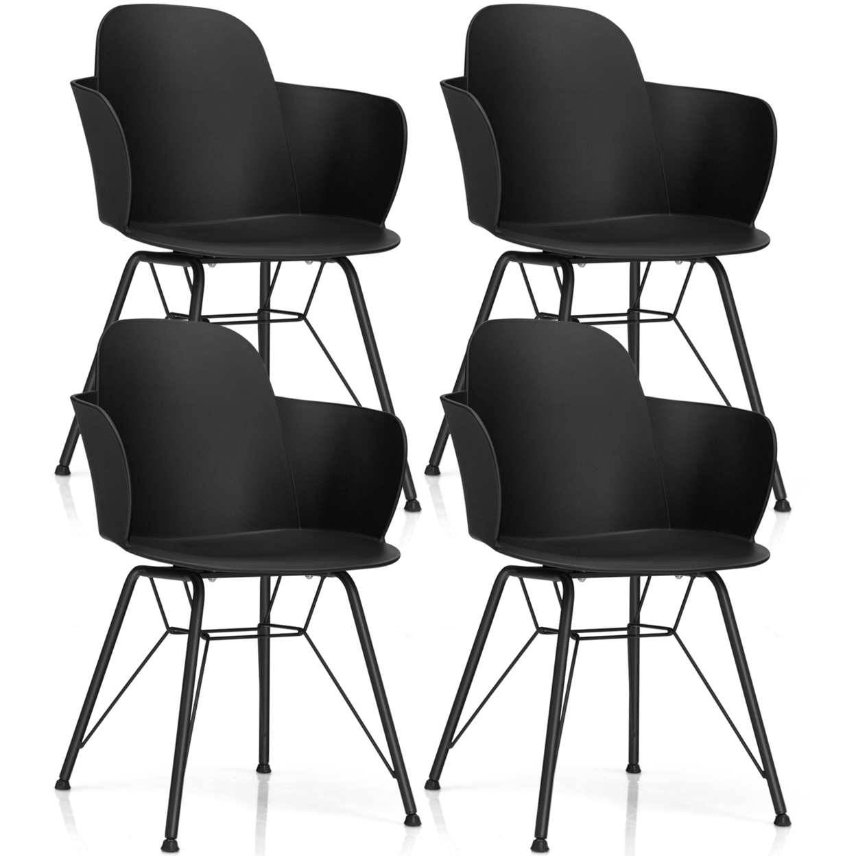 4PCS Modern Dining Chair Plastic Arm Chair Office Home W/ Metal Legs Black