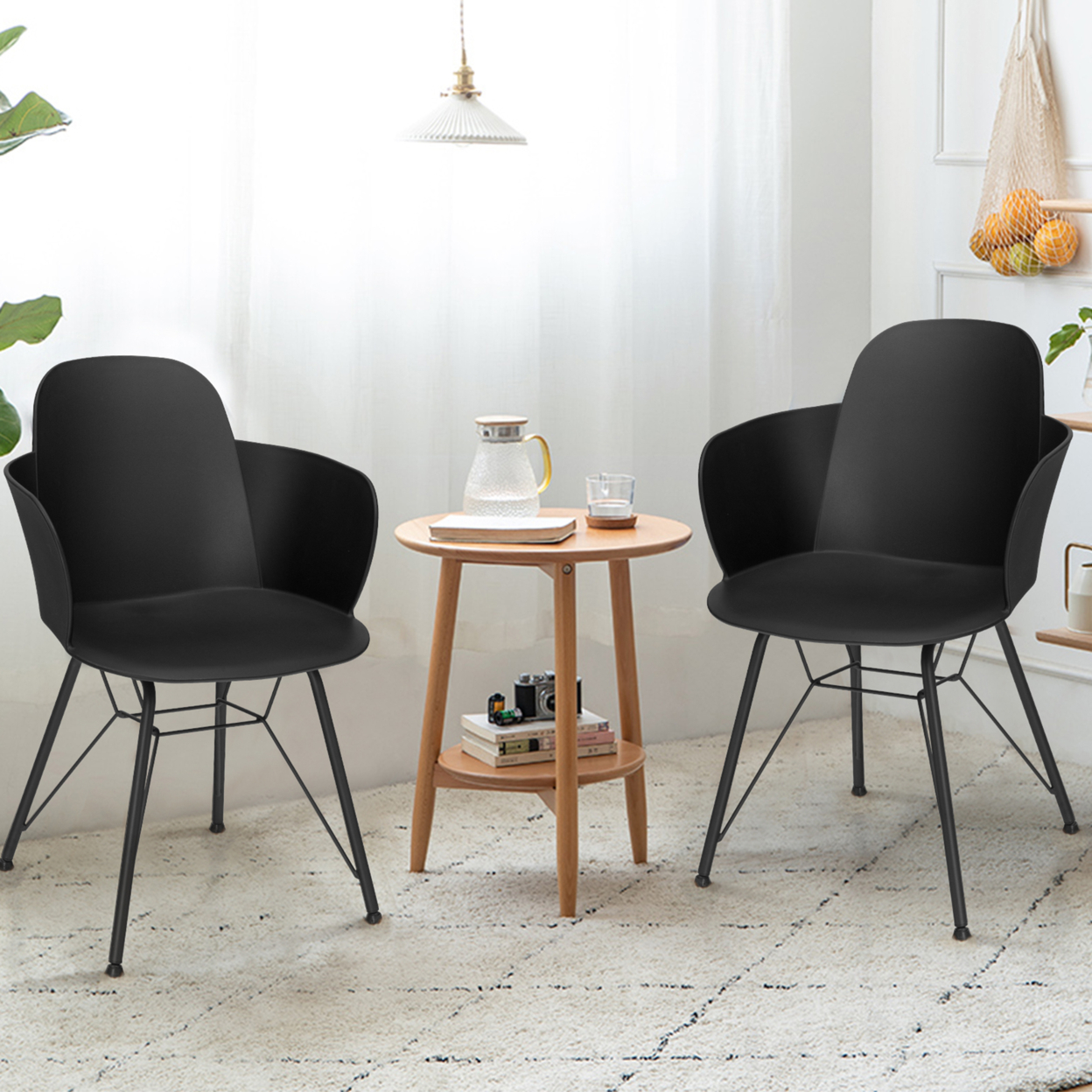 4PCS Modern Dining Chair Plastic Arm Chair Office Home W/ Metal Legs Black